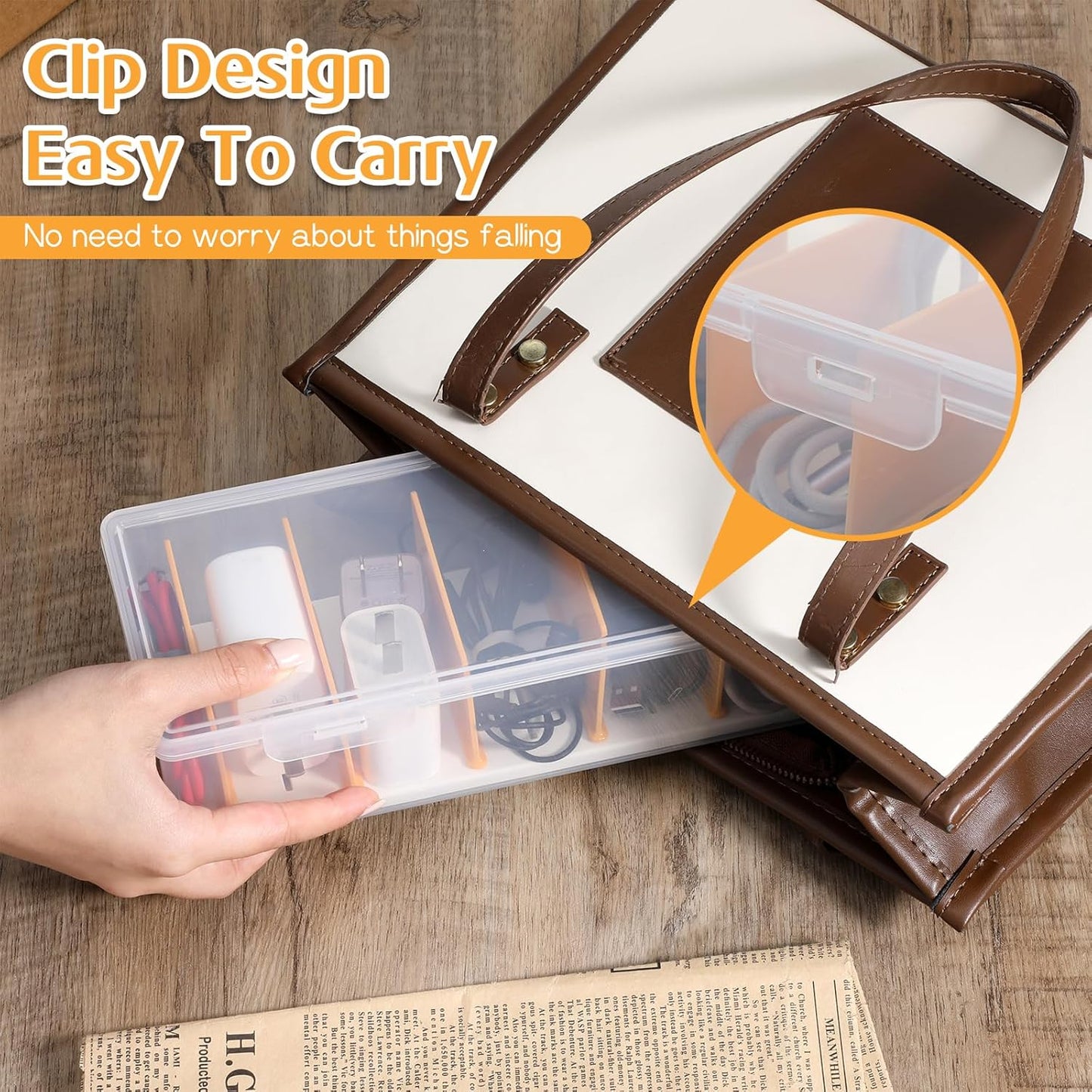 COMNICO 2 Pcs Cable Organizer Box with Lid, Clear Plastic Cord Storage Desk Organizers Desktop Cable Management Multifunctional Accessories for Home Drawer Office