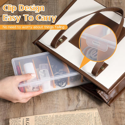 COMNICO 2 Pcs Cable Organizer Box with Lid, Clear Plastic Cord Storage Desk Organizers Desktop Cable Management Multifunctional Accessories for Home Drawer Office