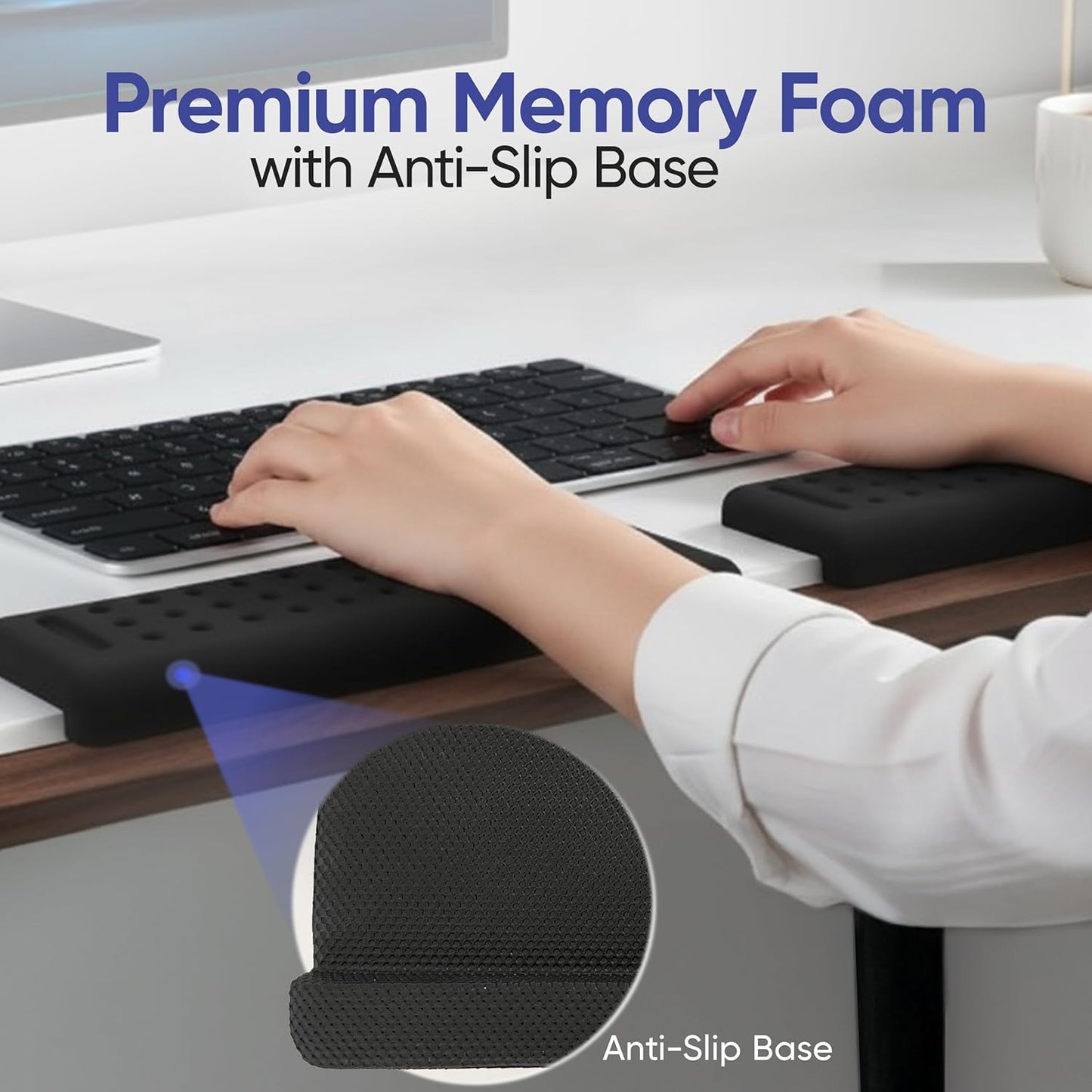 Keyboard Wrist Rest with Edge Protector - 11.8 Inch 2 Pack L Shaped Desk Pad - Ergonomic Memory Foam Wrist Support for Keyboard - for Office, Gaming, Computers and Laptops - Smooth Cover Cushion