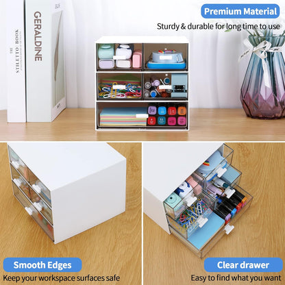 Desk Organizer with 5 Drawers, Rectangular Office Stationery Supplies Desktop Drawers, Plastic Makeup Storage, Suitable for Office, School, Home (Pink & 5 Drawers)