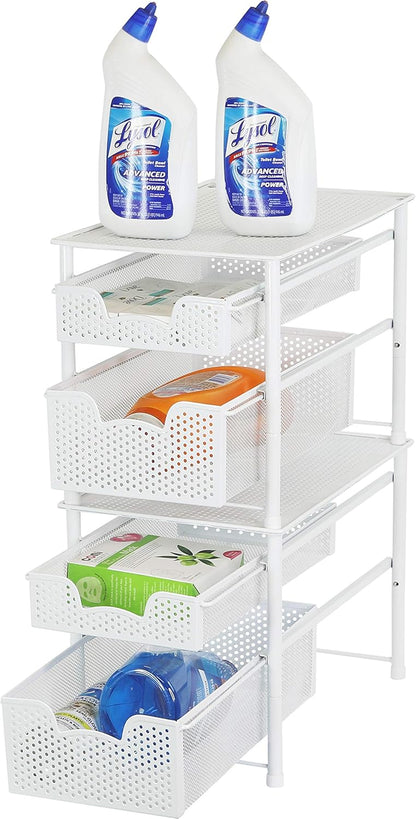 Simple Houseware Stackable 3 Tier Sliding Basket Organizer Drawer, Silver