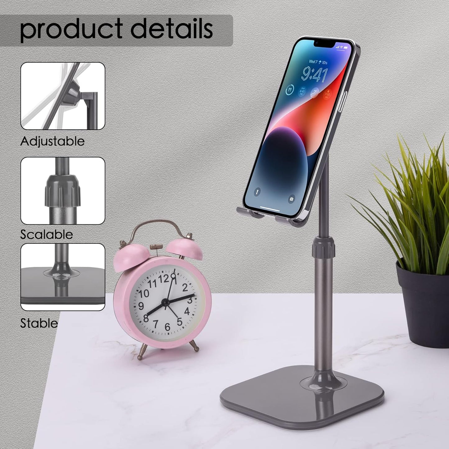 Doboli Cell Phone Stand, Phone Stand for Desk, Phone Holder Stand Compatible with iPhone and All Mobile Phones Tablet, Gifts for Adults Women Men Mom Wife, Black
