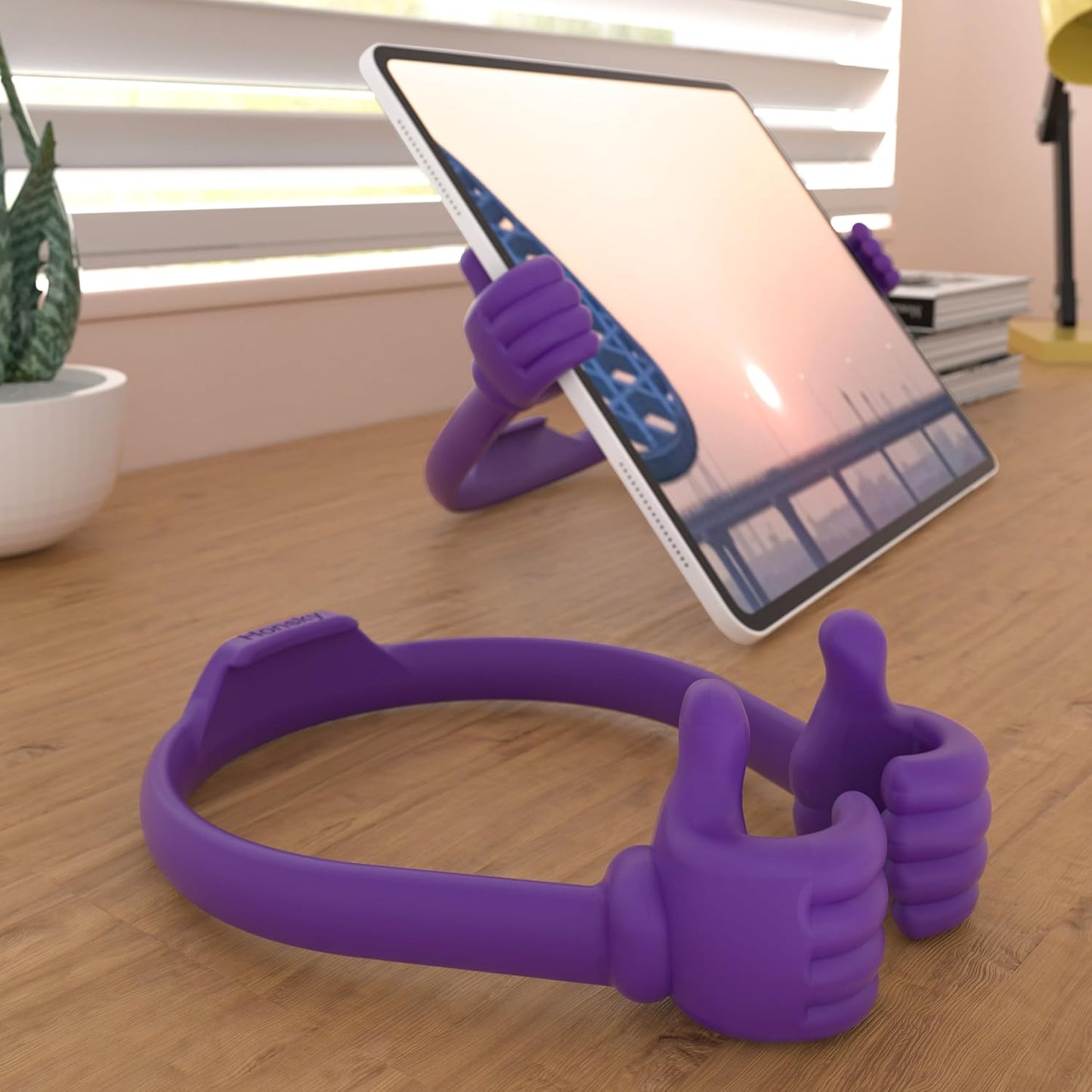 Honsky Thumbs-up Cell Phone Stand Holder,Tablet Stand Cradle for Desk Desktop Smartphone Cellphone Mobile Phone,Tablets - Universal, Adjustable Flexible,Blue