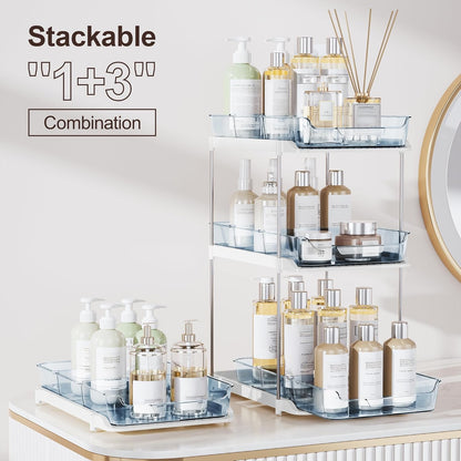 Delamu 2-Tier Multi-Purpose Bathroom Under Sink Organizers and Storage, Stackable Kitchen Pantry Organization, Pull Out Medicine Cabinet Organizer with Movable Dividers, White, 2 Pack