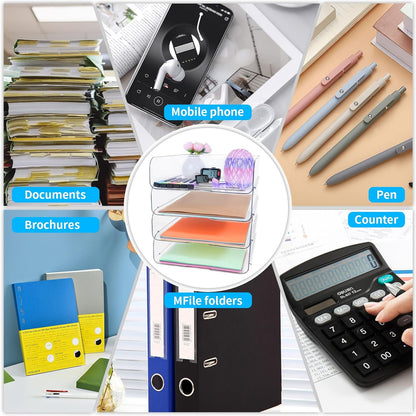 EXOFC Stackable Paper Letter Tray Organizer, 4-Pack Clear Desk File Holder for Paper, Office Organizer for A4 Documents, Books, iPad