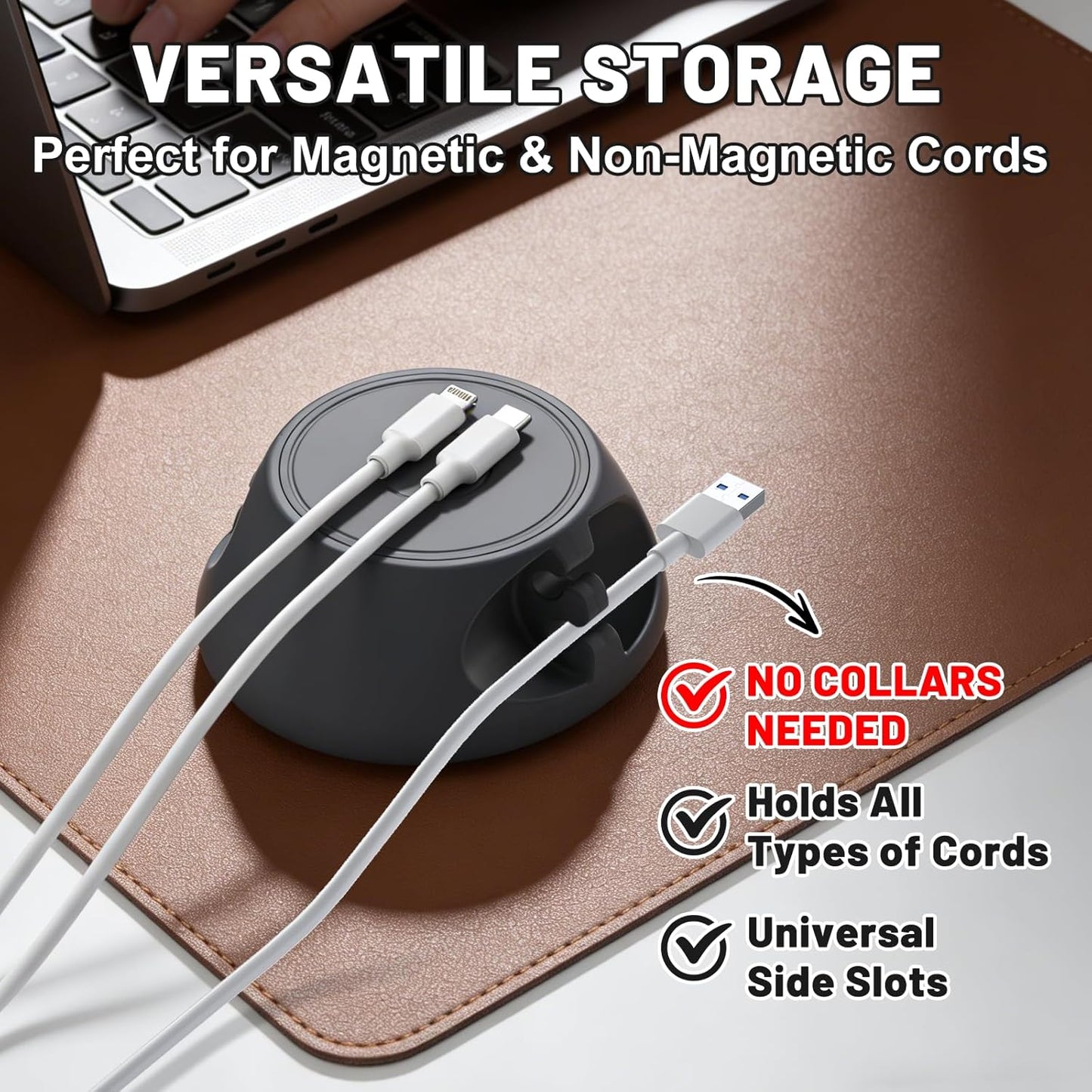 SOOoEC [N52 Ultra-Strong Snap-On Magnetic Cord Holder, Weighted Desktop Cable Organizer, Premium Liquid Silicone, No Collars Needed for iPhone & USB-C, Dual-Side Slots, Beige
