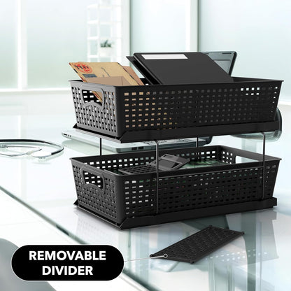 Simple Houseware 2 Tier Bathroom Organizer Tray Pull-Out Sliding Drawer, Under Sink Storage, Black