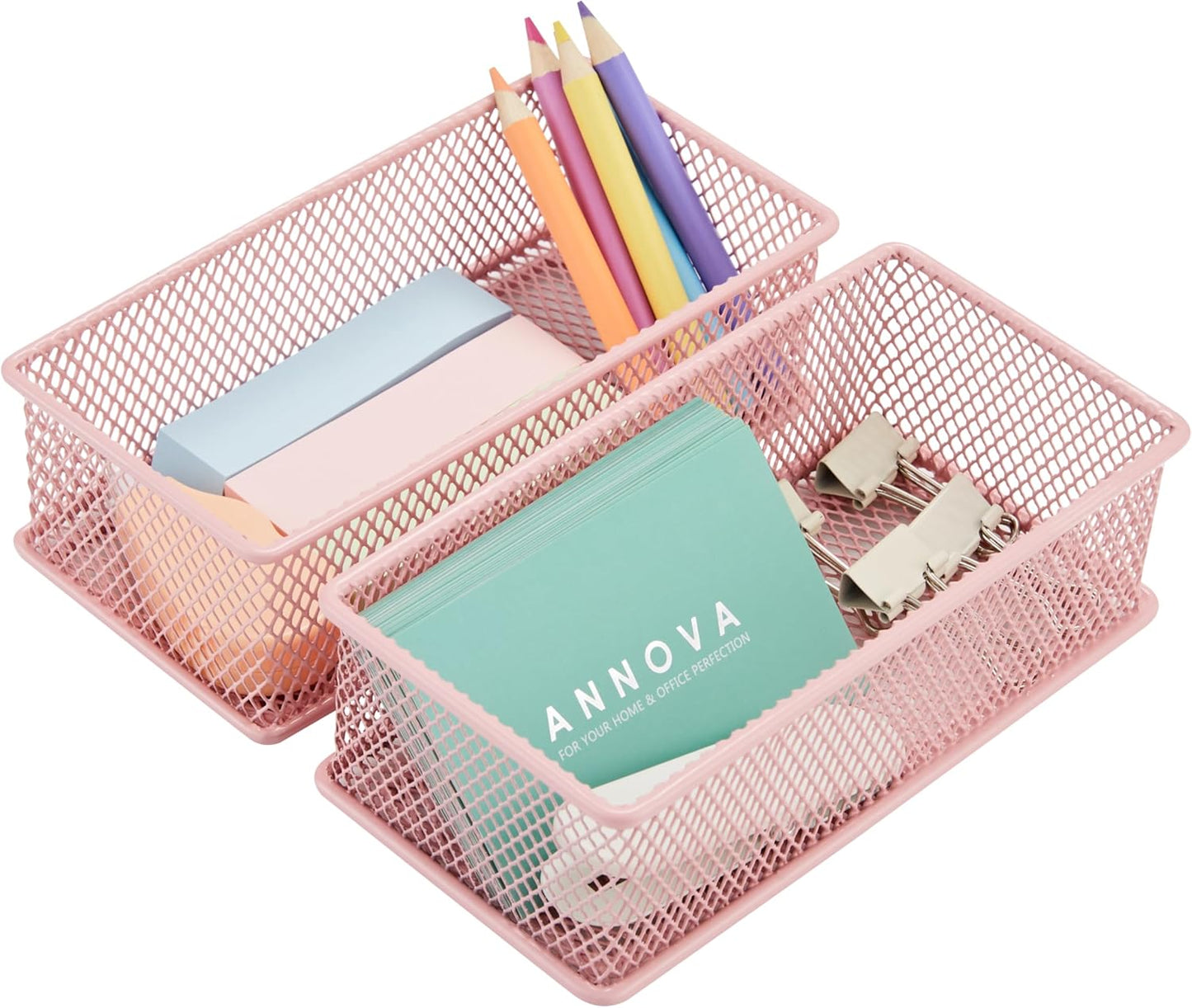 Annova Stackable Mesh Drawer Cabinet and Shelf Organizer Bins Storage Basket School Office Supply Holder Tray- Set of 2 (Gold, 3x3x2 Inch)