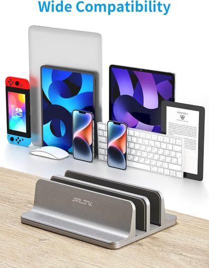JARLINK Vertical Laptop Stand, Aluminum Laptop Holder Desktop Stand with Adjustable Dock Size (up to 17.3 inches) Compatible with All MacBook/Surface/Dell/Gaming Laptops (Silver)