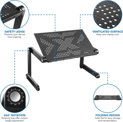 Mount-It! Adjustable Laptop Stand & Lap Desk, Freestanding Sit-Stand Laptop Tray for Bed, Couch, Desk & Floor, 22 lb Capacity, 1.6–18.9” Height, Ventilated Aluminum, Ships Fully Assembled