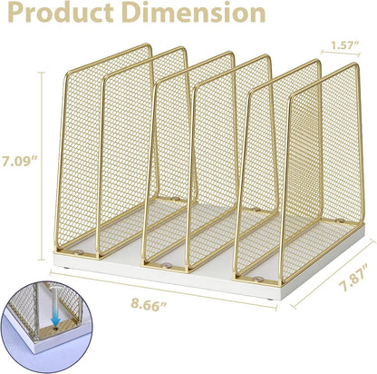 LEKETREE Desk File Organizer, 5-Section Upright File Sorter, Vertical File Folder Holder, Mesh Metal Wood Office Desktop Organization for Document, Magazine, Books and more (Wood and Black)