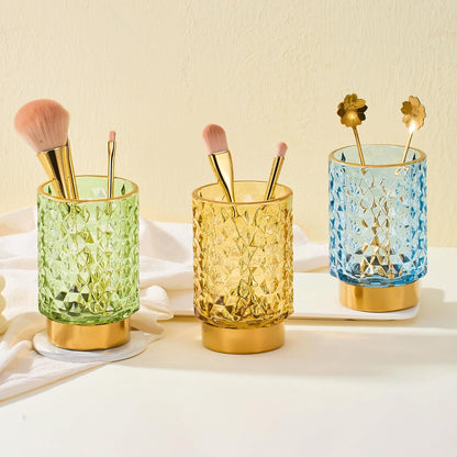 Makeup Brush Holder Organizer,Toothbrush Holders,Desk Pen Pencil Holder,Multifunctional Vintage Glass Brush Cup（A46-6-US）