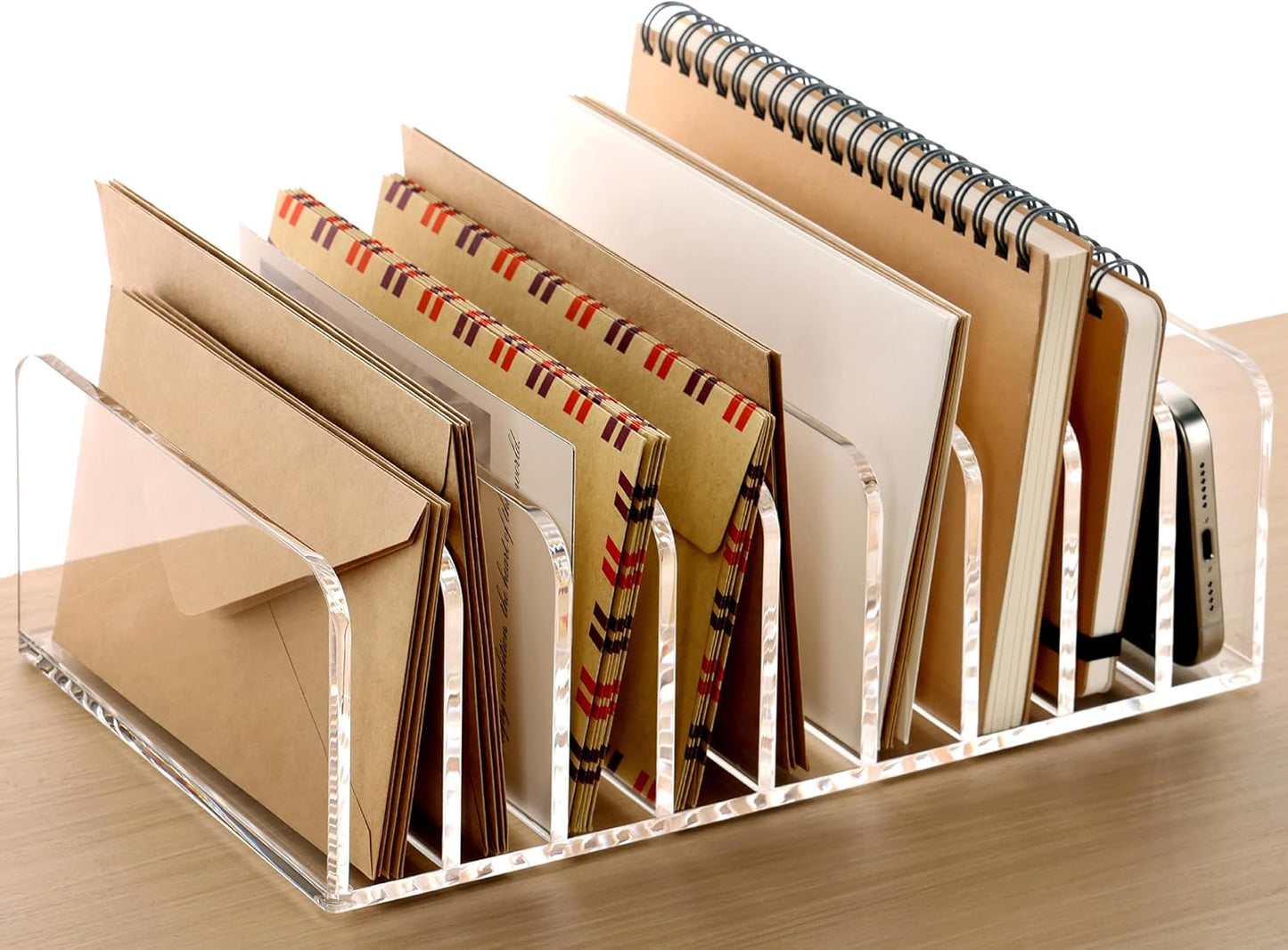 SANRUI 3 Compartments Mail Organizer Letter Holder for Desk ,Vertical Letter Holder,File Sorter Acrylic Desk Organizer Office Supplies,Clear