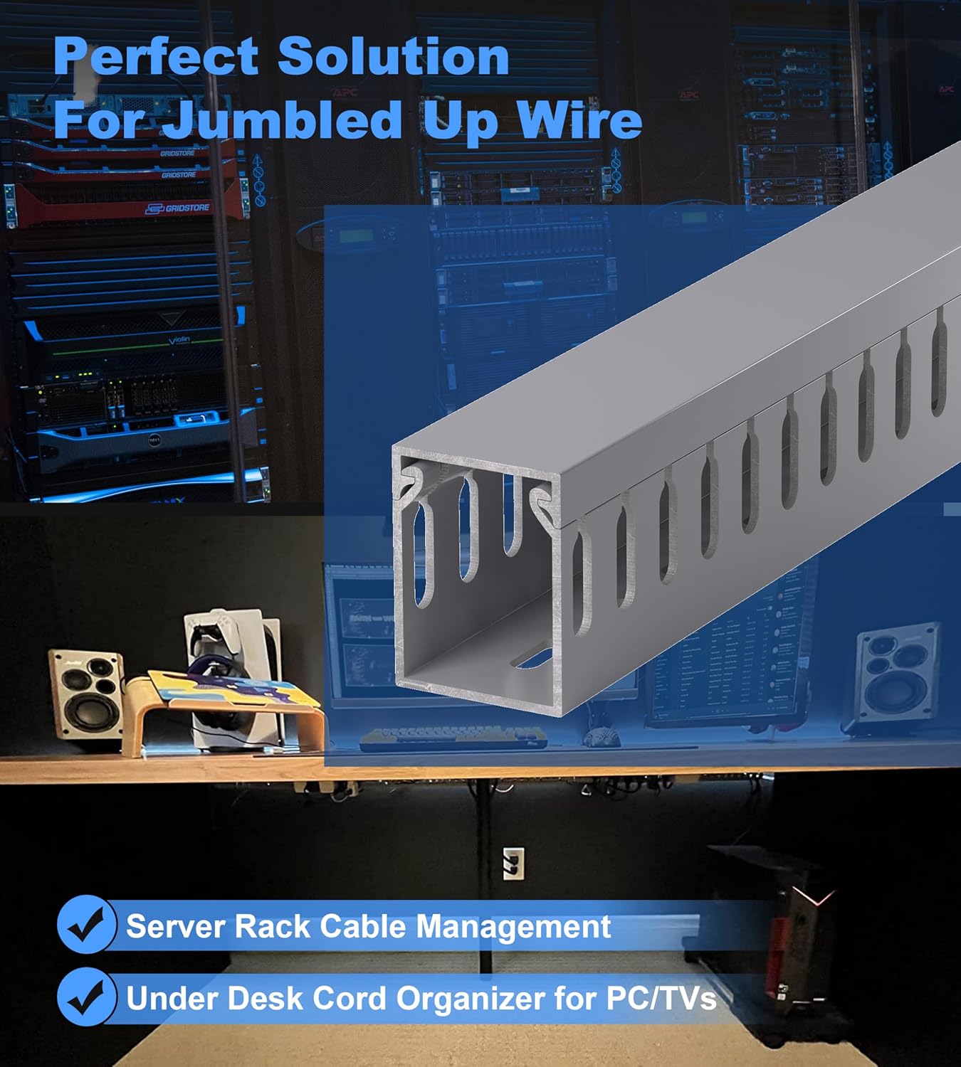 ZhiYo 2 x 2in Professional Server Rack Cable Management Raceway, 99in (6X L16.5in) Cable Raceway Kit, Electrically Safe PVC Open Slot Wire Raceway for Under Desk/Computer/Network Cords, Black