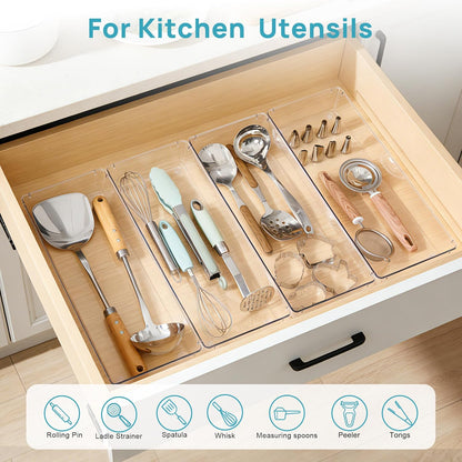 Vtopmart 4 Pack 15" X 6" Kitchen Drawer Organizers, Clear Plastic Drawer Organizer Tray, Storage Bins for Flatware, Silverware, Utensil, Cutlery
