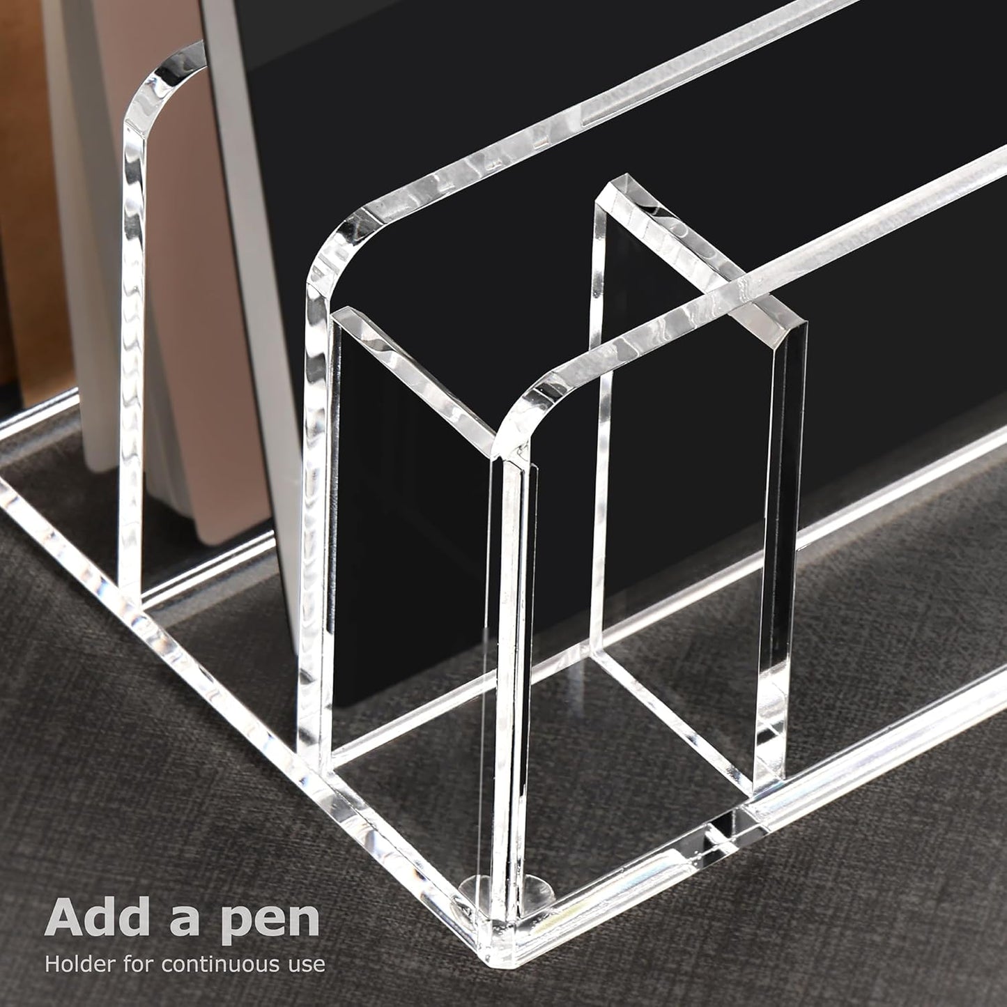 SANRUI Acrylic Mail Sorter Desktop Organizer Holder, 2 Compartments Clear Small File Script Letter Office Document Storage for Desk Bill Filling Envelope Holder Office, Home, School Desk Organization