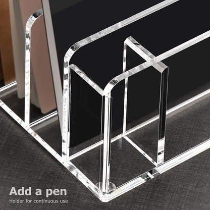 SANRUI Acrylic Mail Sorter Desktop Organizer Holder, 2 Compartments Clear Small File Script Letter Office Document Storage for Desk Bill Filling Envelope Holder Office, Home, School Desk Organization