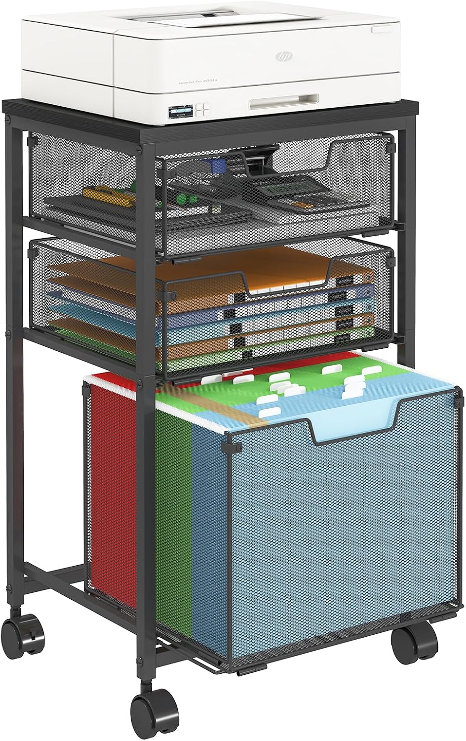Sbanmao Rolling File Cart with 2 Storage Drawers, Mobile File Cabinet with Wheels, Hanging File Folder Organizer, Under Desk Storage, Printer Stand Utility Cart Filing Cabinet for Home Office,Black