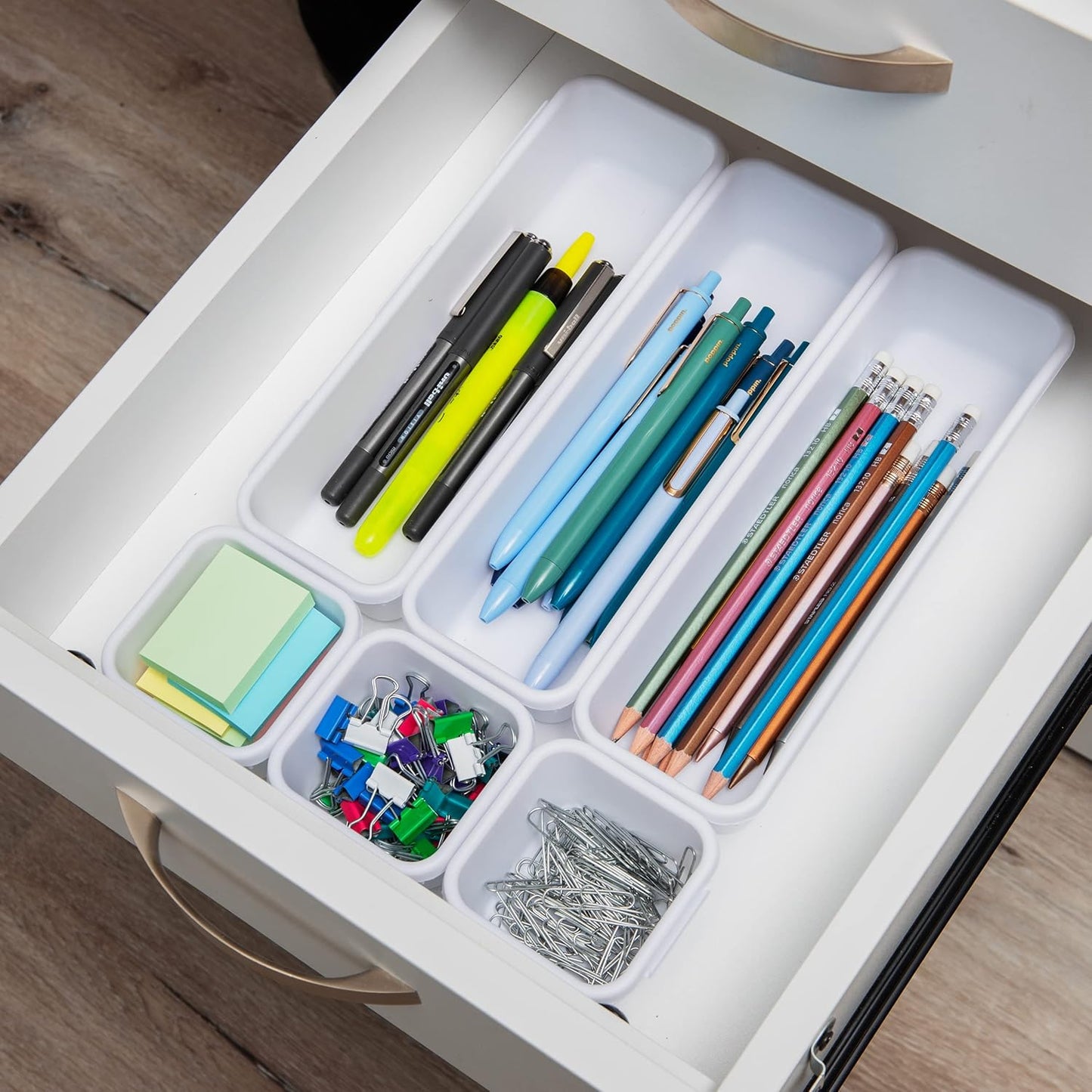 Mind Reader 8-Piece Drawer Organizer Set, Storage Trays for Kitchen, Bathroom, Office, Makeup, Jewelry & More, Junk Drawer Tray, Utensil Holder, Plastic, Clear