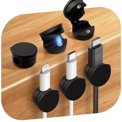 6 Pack Silicone Cord Organizer, Adjustable Magnetic Cable Clips, Strong Adhesive Cable Management Under Desk Wire Hider, Cord Holder for Nightstand, Desk, Wall, Home Office (Black)
