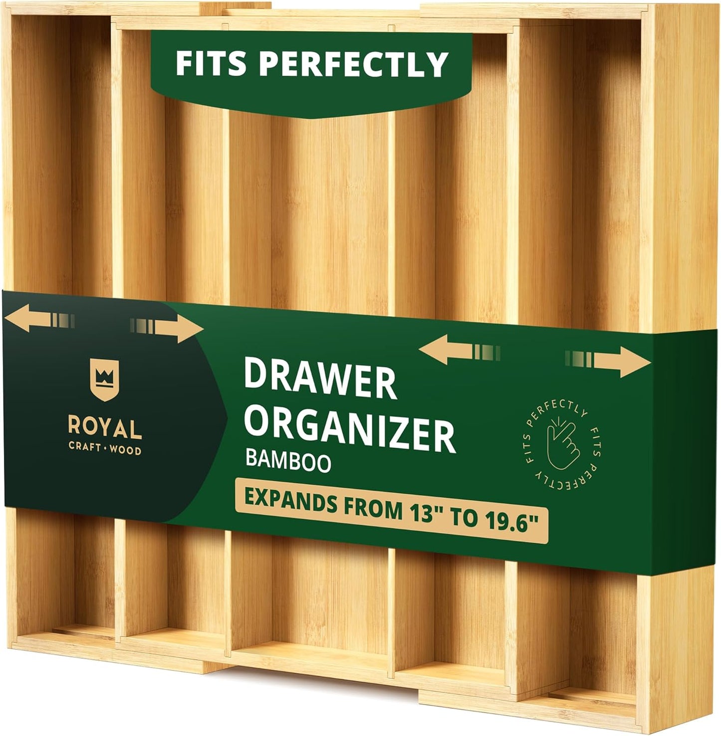 ROYAL CRAFT WOOD Luxury Bamboo Kitchen Drawer Organizer - Silverware Organizer, Utensil Holder & Cutlery Tray Drawer Dividers for Flatware (9 Slot, Natural)