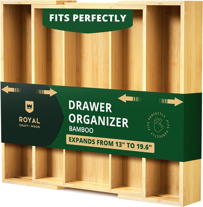 ROYAL CRAFT WOOD Luxury Bamboo Kitchen Drawer Organizer - Silverware Organizer, Utensil Holder & Cutlery Tray Drawer Dividers for Flatware (9 Slot, Natural)