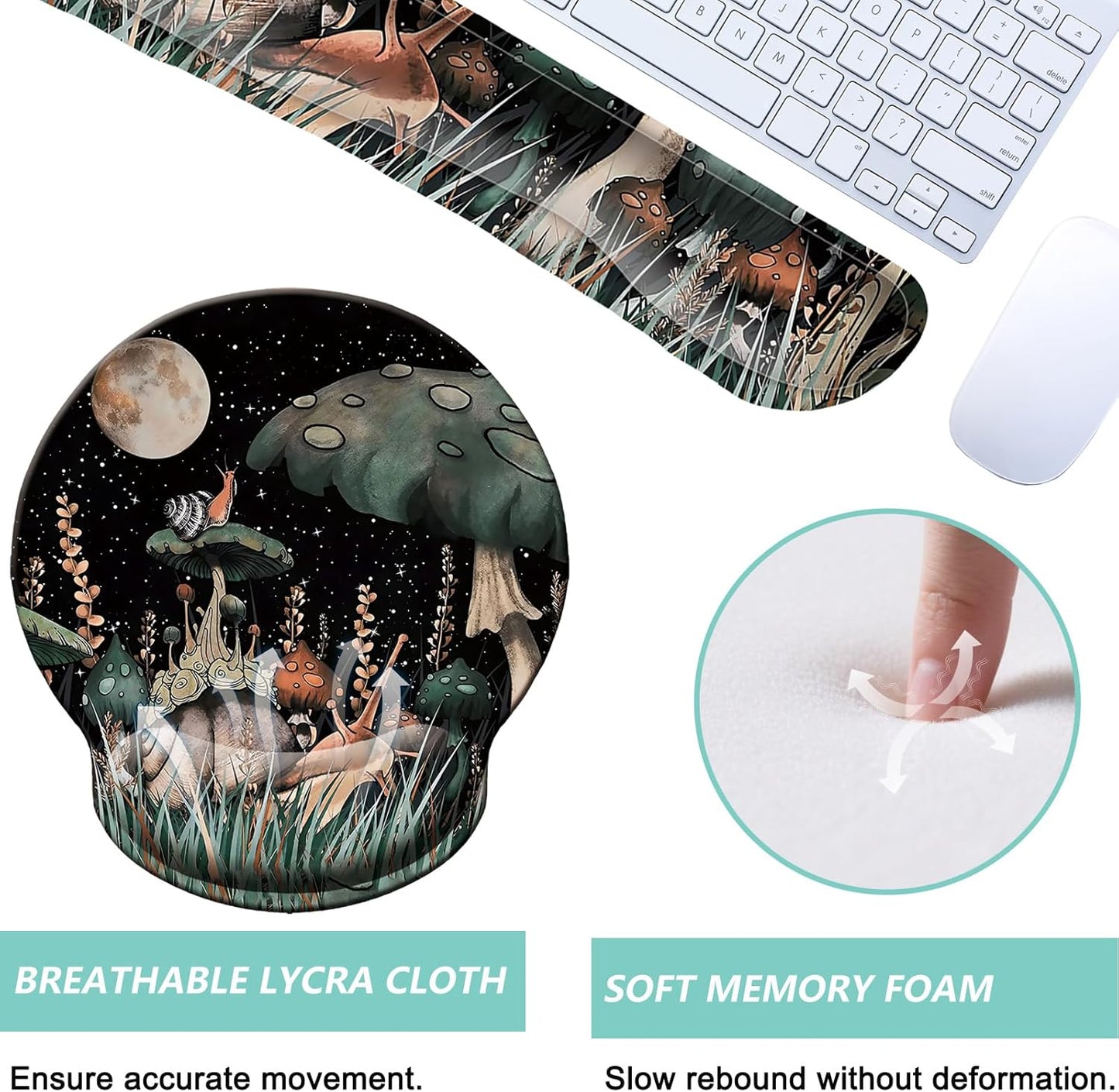 Keyboard Wrist Rest Pad Mouse Pad with Wrist Support Set of 3, Mousepad with Non-Slip Rubber Base, Ergonomic Memory Foam Mouse Wrist Cushion Support for Home Office Laptop Computer, Flower Black