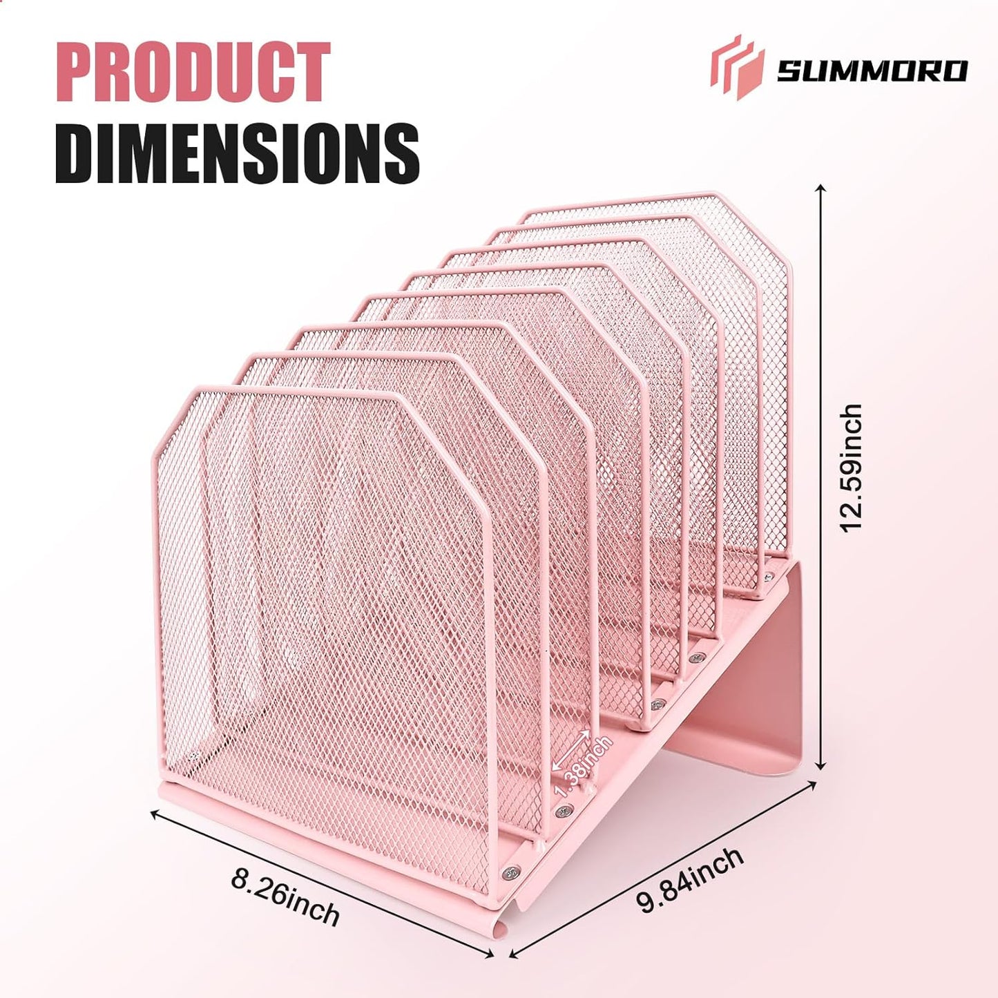 SUMMORO Inclined File Organizer for Desk, 7-Section Vertical File Folder Holder Office Desk Organizer Metal Rack File Wire Mesh Desktop Document Sorter for Office School Classroom Home (Black)