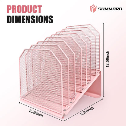 SUMMORO Inclined File Organizer for Desk, 7-Section Vertical File Folder Holder Office Desk Organizer Metal Rack File Wire Mesh Desktop Document Sorter for Office School Classroom Home (Black)