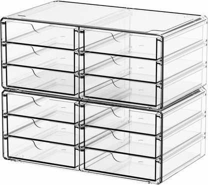 Yieach 2 Pack Acrylic Storage Drawers With 6 Drawers,Stackable Desk Organizer and Makeup Organizer,Large Clear Office Supplies Organizer for Pen,Stationary,Palettes,Arts Craft Organizers and Storage