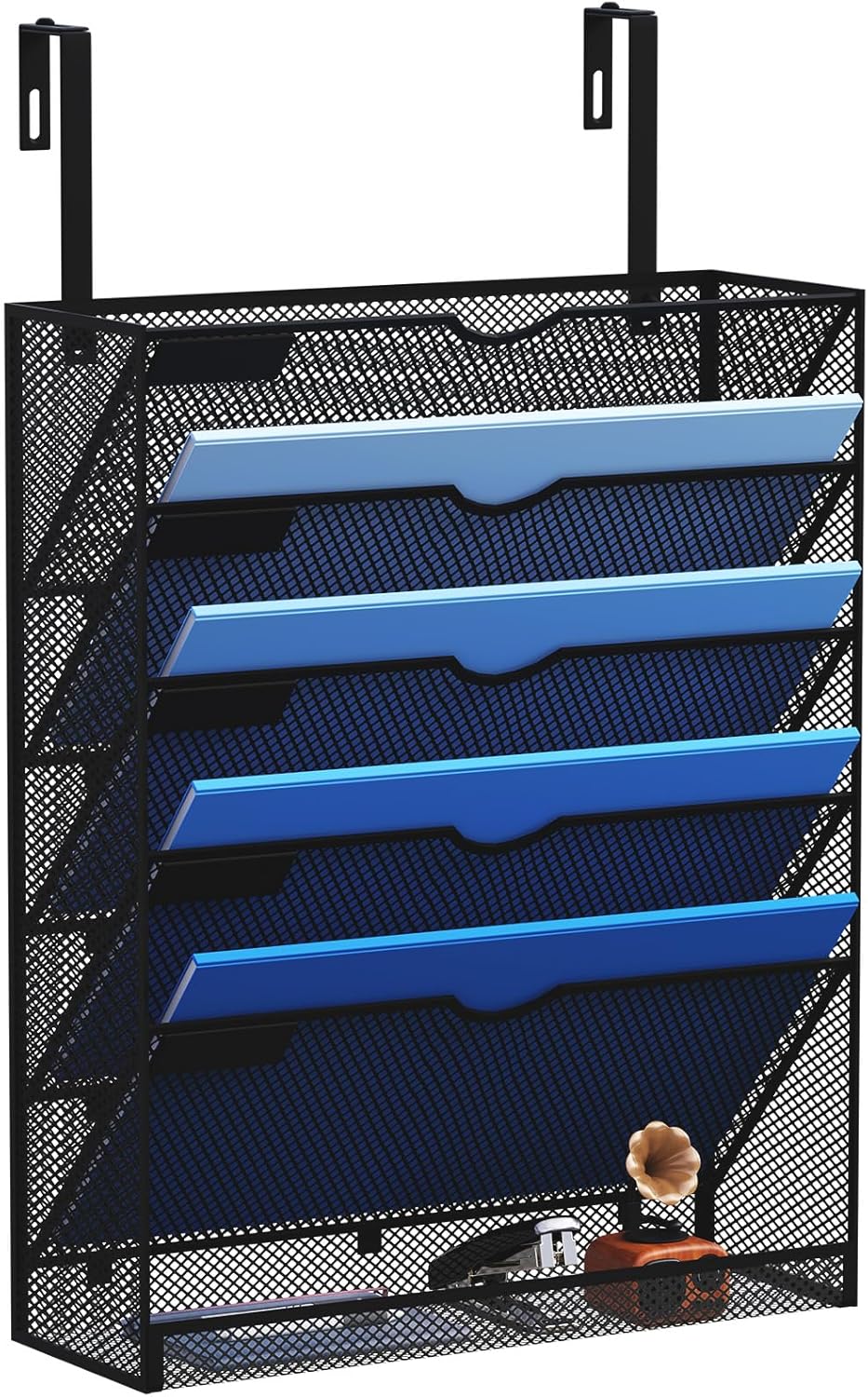 Wall File Organizer Holder Mesh Hanging Paper Document Holder,Vertical 6 Pocket Tier for Office Home, Black