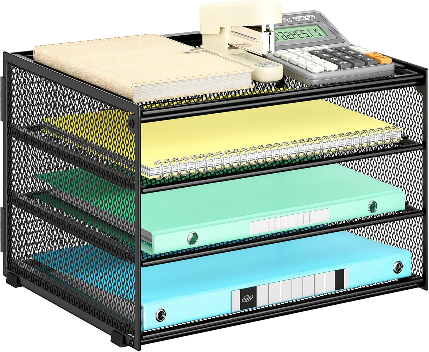 Lavatino 3-Tier Letter Tray Desk Paper Organizer – Black Mesh Metal File Tray Organizer for Desk, Office Supplies & Home Organization | Fits A4/Letter Paper, Mail, Magazines and Office Accessories