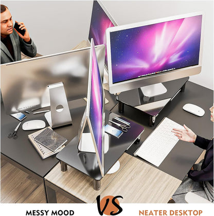 Hemudu 2 Pack Computer Monitor Riser with Height Adjustable Multi Media Desktop Stand for Flat Screen LCD LED TV, Laptop/Notebook/Xbox One