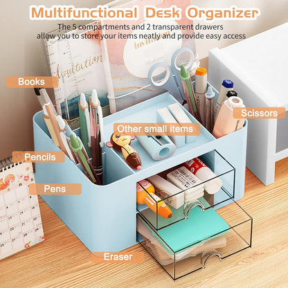 Cayxenful Pencil Holder For Desk,5 Slots 360°Degree Rotating Desk Organizers And Accessories,Desktop Storage Stationery Supplies Organizer, Cute Pencil Cup Pot For Office, School, Home (B-White)