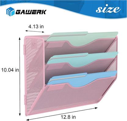 Gawerk 5 Tier Hanging Wall File Organizer, Mesh Mail Paper Orgnization Hanging File Folder Holder for Home Office, Black