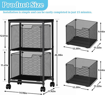 Sbanmao Rolling File Cart with 2 Storage Drawers, Mobile File Cabinet with Wheels, Hanging File Folder Organizer, Under Desk Storage, Printer Stand Utility Cart Filing Cabinet for Home Office,Black