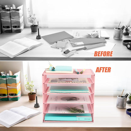 EASEPRES 3 Tier Mesh Desk Organizer Tray, File Paper Letter Folder Holder Desktop Paper Sorter Mail Organization Rack Storage Accessories, for Office Home School Classroom, Black