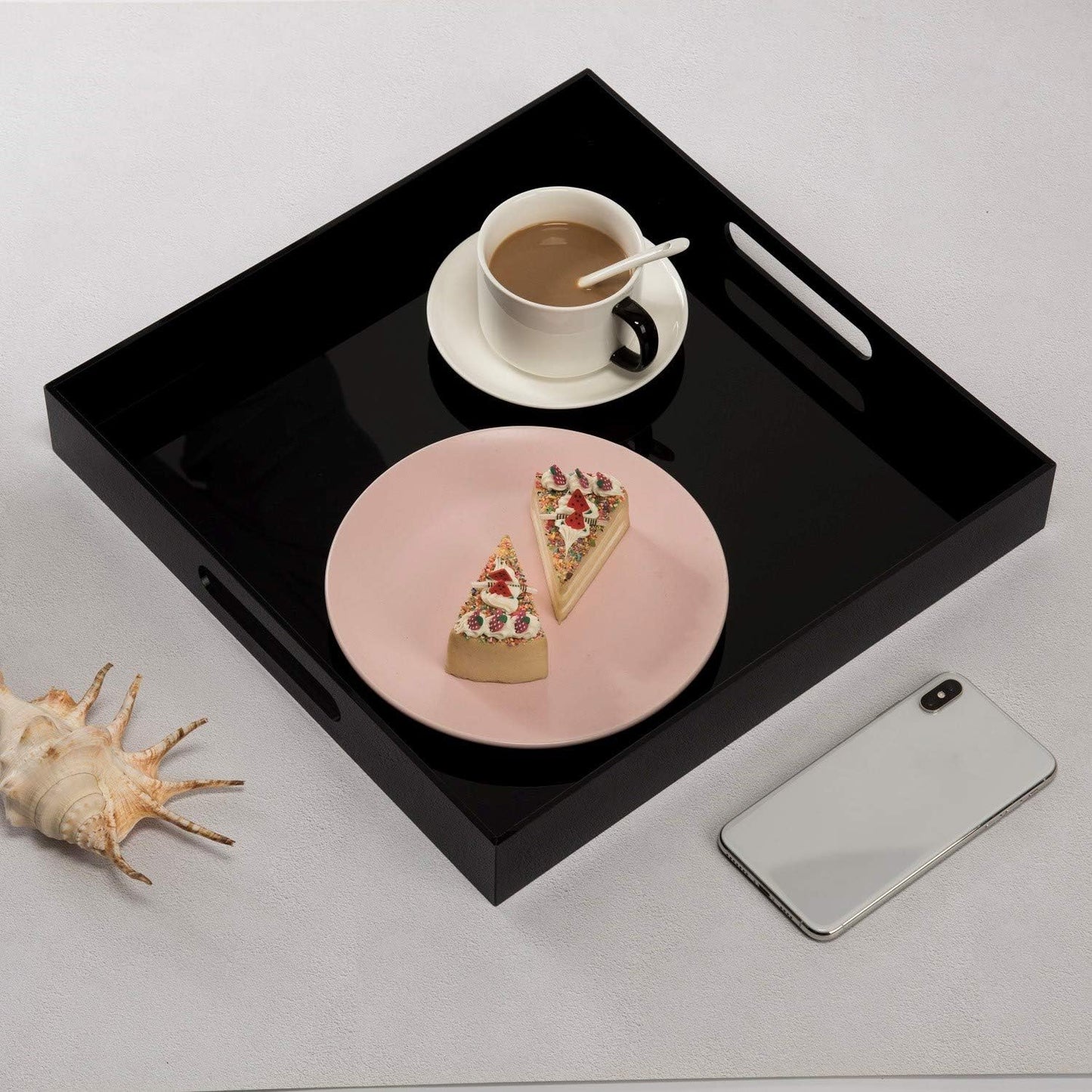 KEVLANG Clear Sturdy Acrylic Serving Tray with Handles-12x16Inch-Serving Coffee,Appetizer,Breakfast,Butler-Kitchen Countertop -Makeup Drawer Organizer-Vanity Table -Ottoman