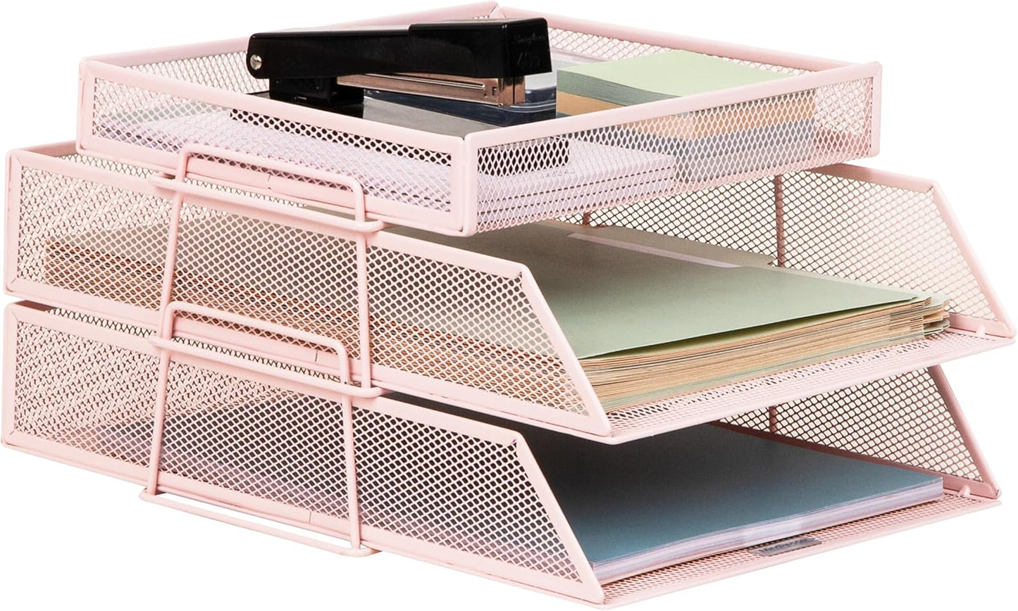Mind Reader 2 Tier Paper Tray with Top Supply Compartment, Desktop File Organizer, Metal Mesh, Black