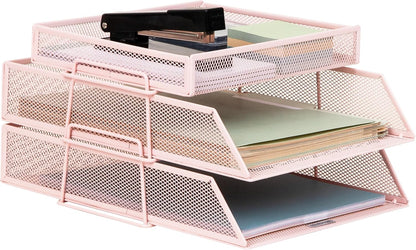 Mind Reader 2 Tier Paper Tray with Top Supply Compartment, Desktop File Organizer, Metal Mesh, Black