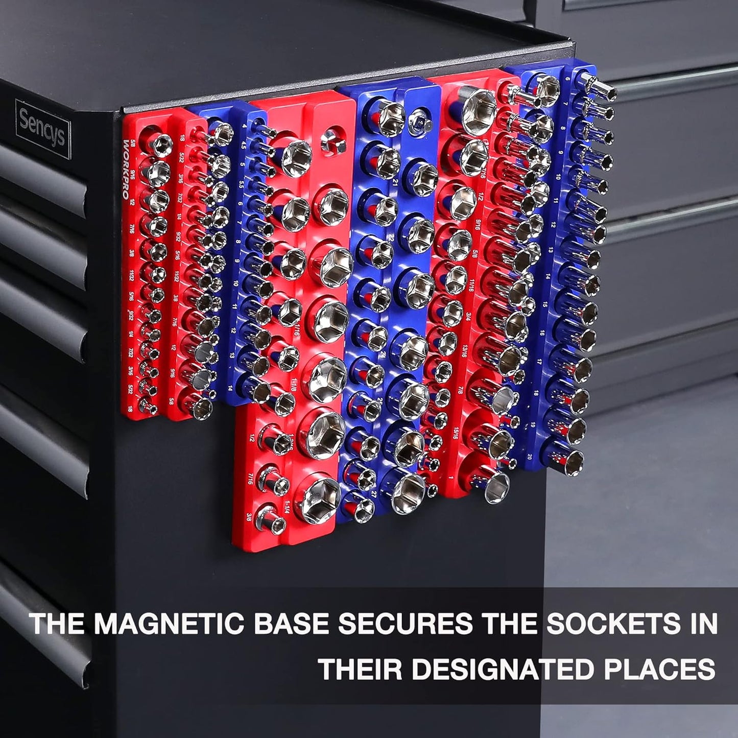 WORKPRO Magnetic Socket Organizer Set, 6-Piece Socket Holder Set Includes 1/4", 3/8", 1/2" Drive Metric SAE Socket Trays, Holds 143 Pieces Sockets, Christmas Gift for Men(Socket not Included)