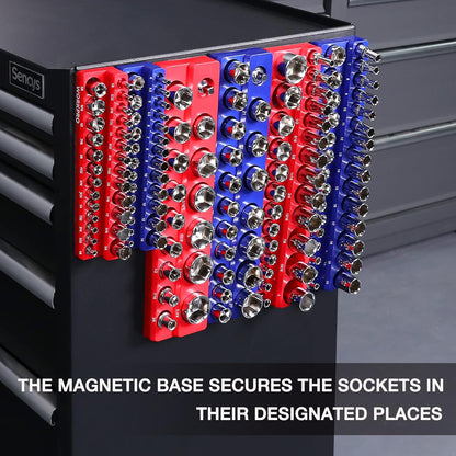 WORKPRO Magnetic Socket Organizer Set, 6-Piece Socket Holder Set Includes 1/4", 3/8", 1/2" Drive Metric SAE Socket Trays, Holds 143 Pieces Sockets, Christmas Gift for Men(Socket not Included)