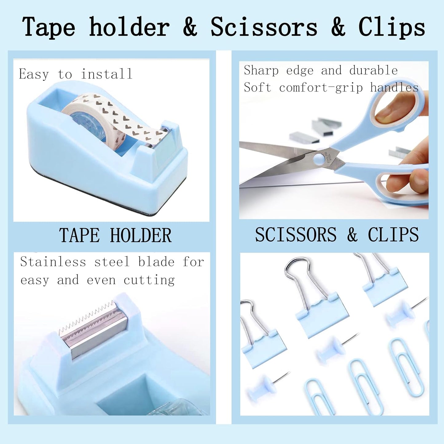 Gold Desk Accessories, Office Desk Organizers and Accessories 360°Pen Holder Acrylic Stapler Set, Phone Holder, Ballpoint Pen, Scissor, Binder Clips, Ruler, Transparent Glue, Sticky Note and Staples.