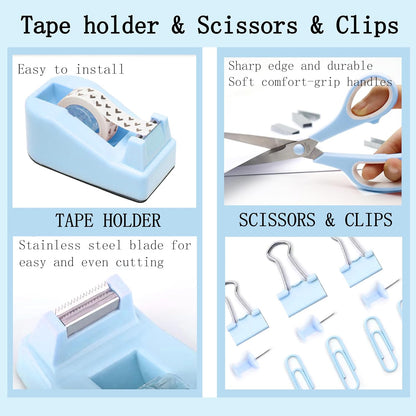 Gold Desk Accessories, Office Desk Organizers and Accessories 360°Pen Holder Acrylic Stapler Set, Phone Holder, Ballpoint Pen, Scissor, Binder Clips, Ruler, Transparent Glue, Sticky Note and Staples.