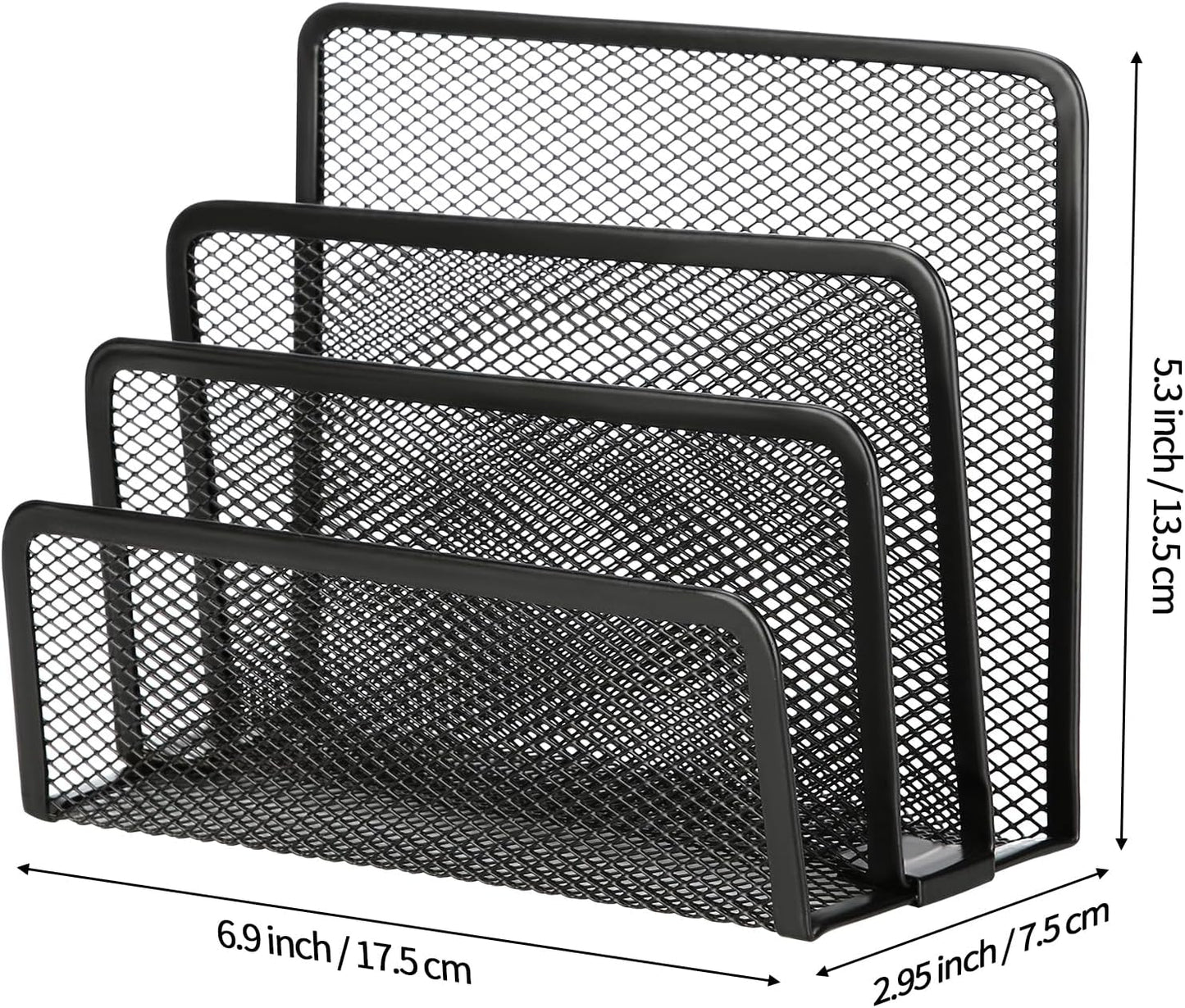 2 Pieces Desk Mail Organizer, Metal Mesh Small File Holders Letter Organizer, Bill/Document/Filing/Folders/Paper Organizer for Desktop (BLACK-2PCS)