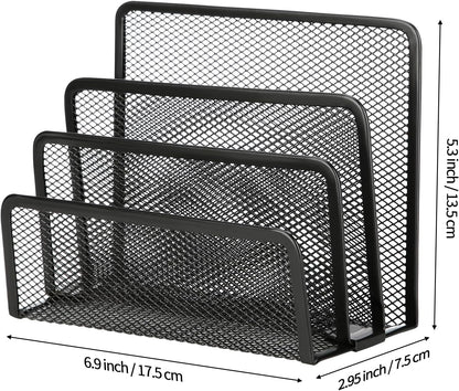 2 Pieces Desk Mail Organizer, Metal Mesh Small File Holders Letter Organizer, Bill/Document/Filing/Folders/Paper Organizer for Desktop (BLACK-2PCS)