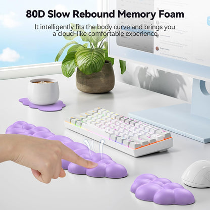 TECKNET Cloud Keyboard Wrist Rest Set, Cloud Wrist Rest with Non-Slip Base, PU Leather Wrist Pad for Keyboard with Ergonomic Memory Foam for Computer Laptop Office Gaming and Pain Relief, White