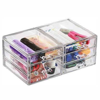 Cq acrylic Drawer Organizer with 3 Long Drawers,Stacking Office Supply Organizer and Desk Pen Storage and Stationary Organizer,Clear Makeup Storage Organizer for Palettes,Cosmetic, Beauty for Vanity