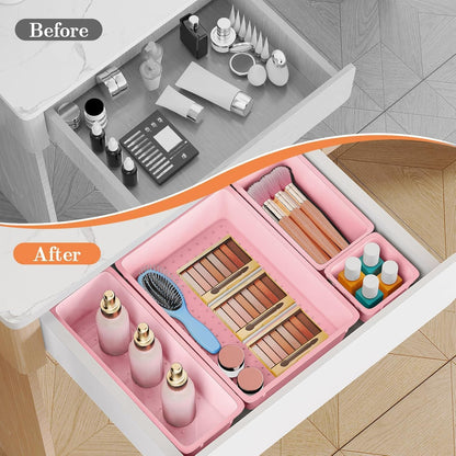 SpaceHacks 25 PCS Plastic Drawer Organizer Set, 4-Size Versatile Organizer Tool Trays & storage Bins for Makeup, Jewelry, and Gadgets in Bathroom, Bedroom and Office,Clear Black