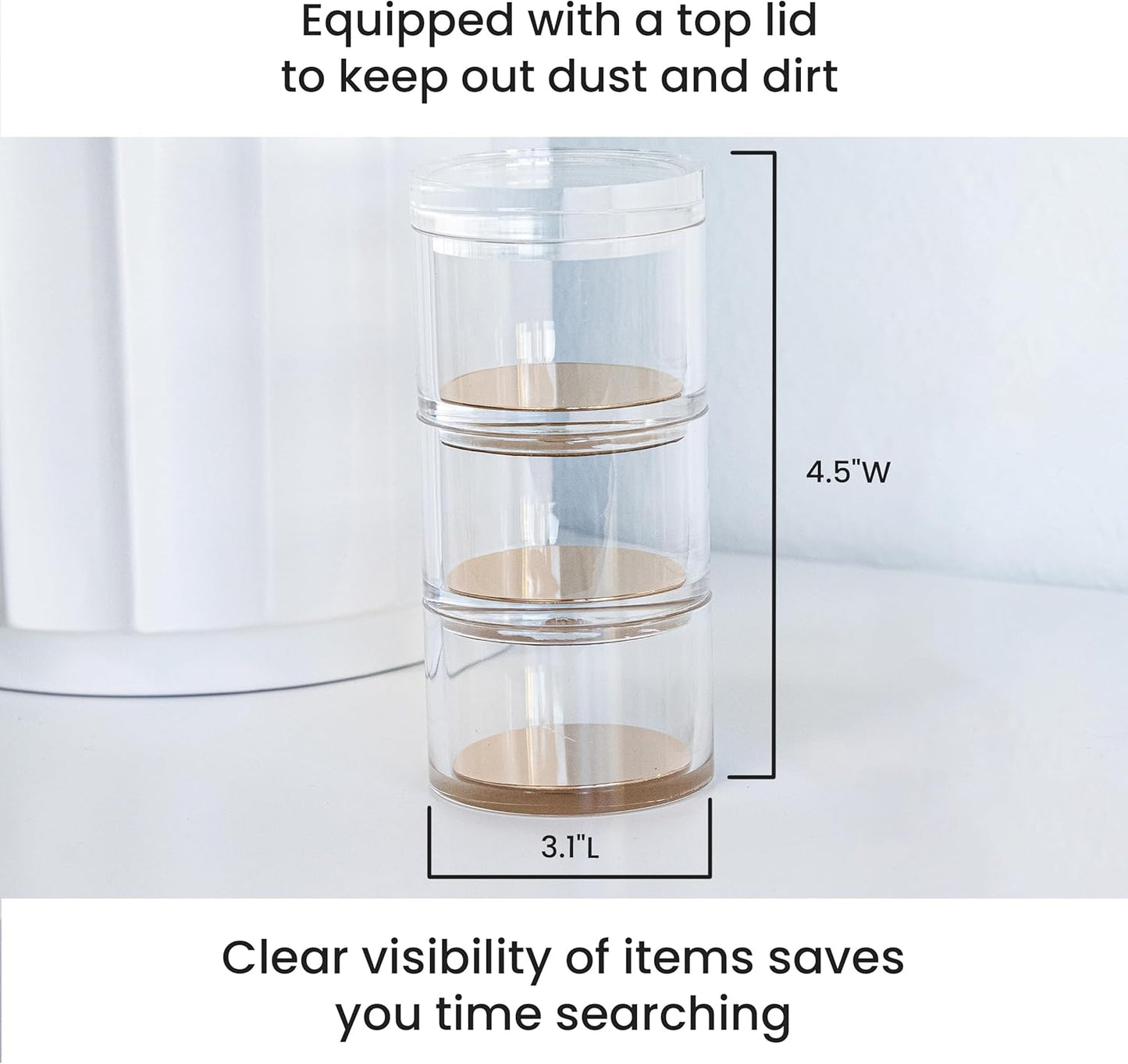 OfficeGoods 3-Tier Stackable Acrylic Holder- Stylish Desk Organizer and Storage for Office or Home – Transparent Round Design with Gold Metal Base